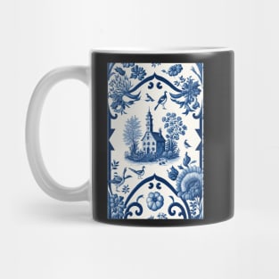 Floral Garden Botanical Print with Delft Blue and White Mug